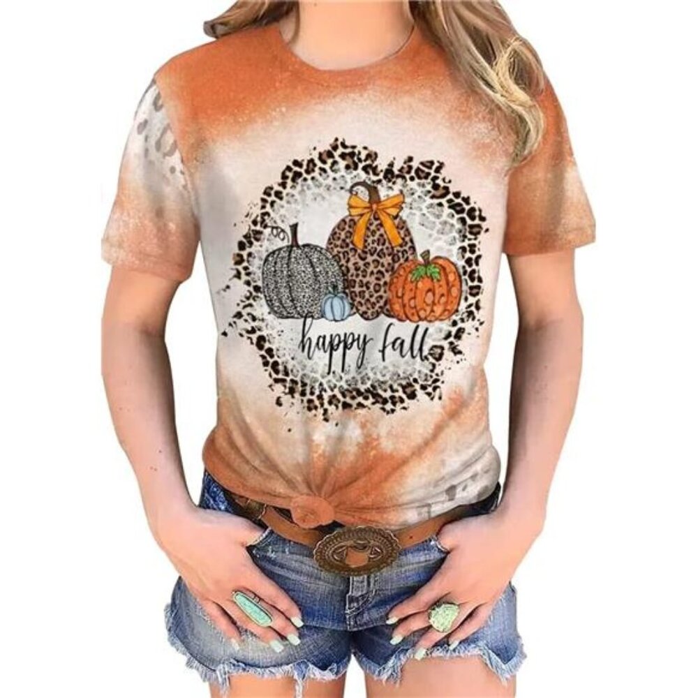 Trendy Halloween Leopard Pumpkin Bleached Tee – Cozy, Fun & Perfect for Spooky S